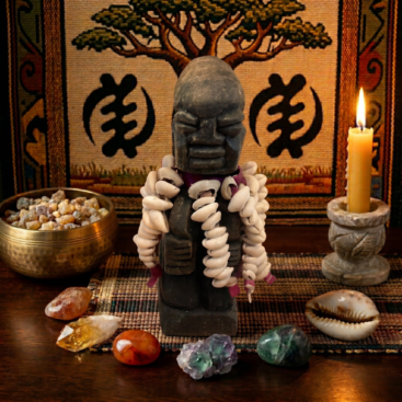 Authentic Yoruba Esu Alaje Statue - 80+ Cowrie Shells - Hand-Carved Spiritual Art from Oyo State